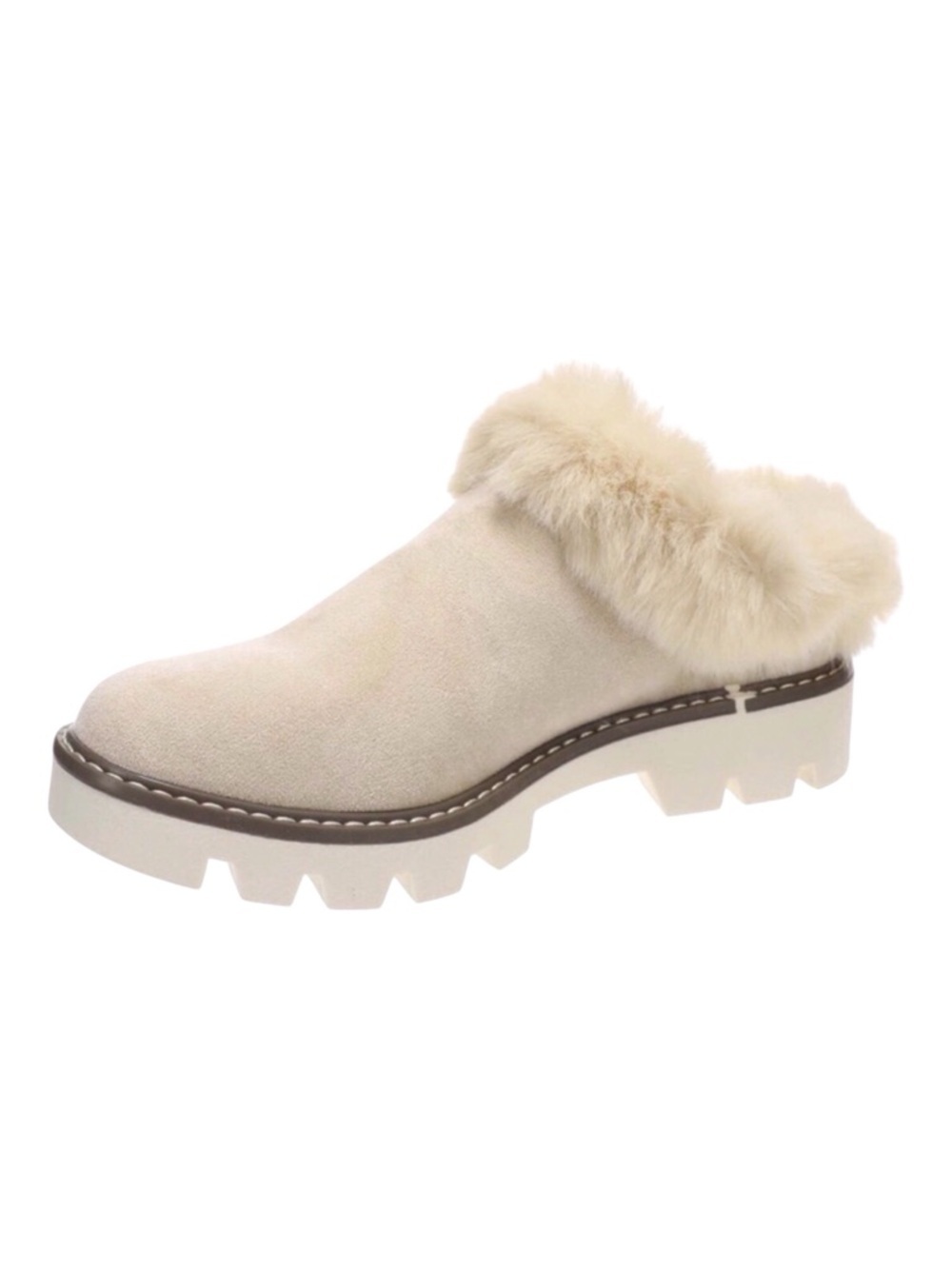Very G Women’s Marika Cream Faux Fur-Trim Lug Sole Mule Slippers Size-8 NIB